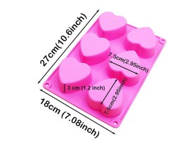 Molde silicona 6 corazones lisos grandes 